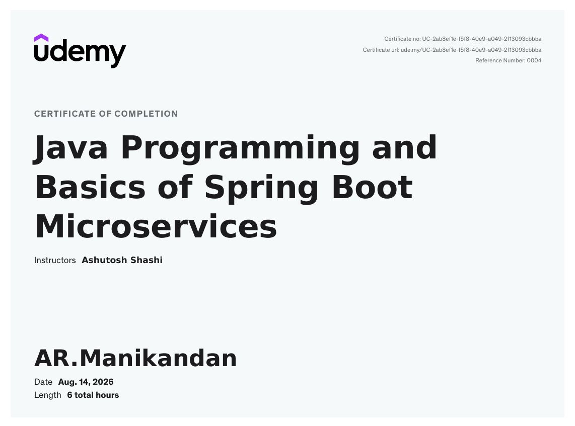 Java Certification Certificate